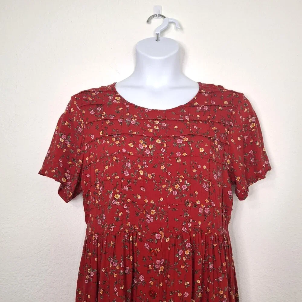 Erika & Co Floral Babydoll Maxi Summer Dress Sz L Boho Cottagecore Peasant - Picture 2 of 16